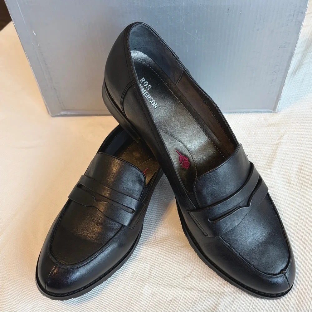 Ros Hommerson Classic Black Leather Slip-Ons